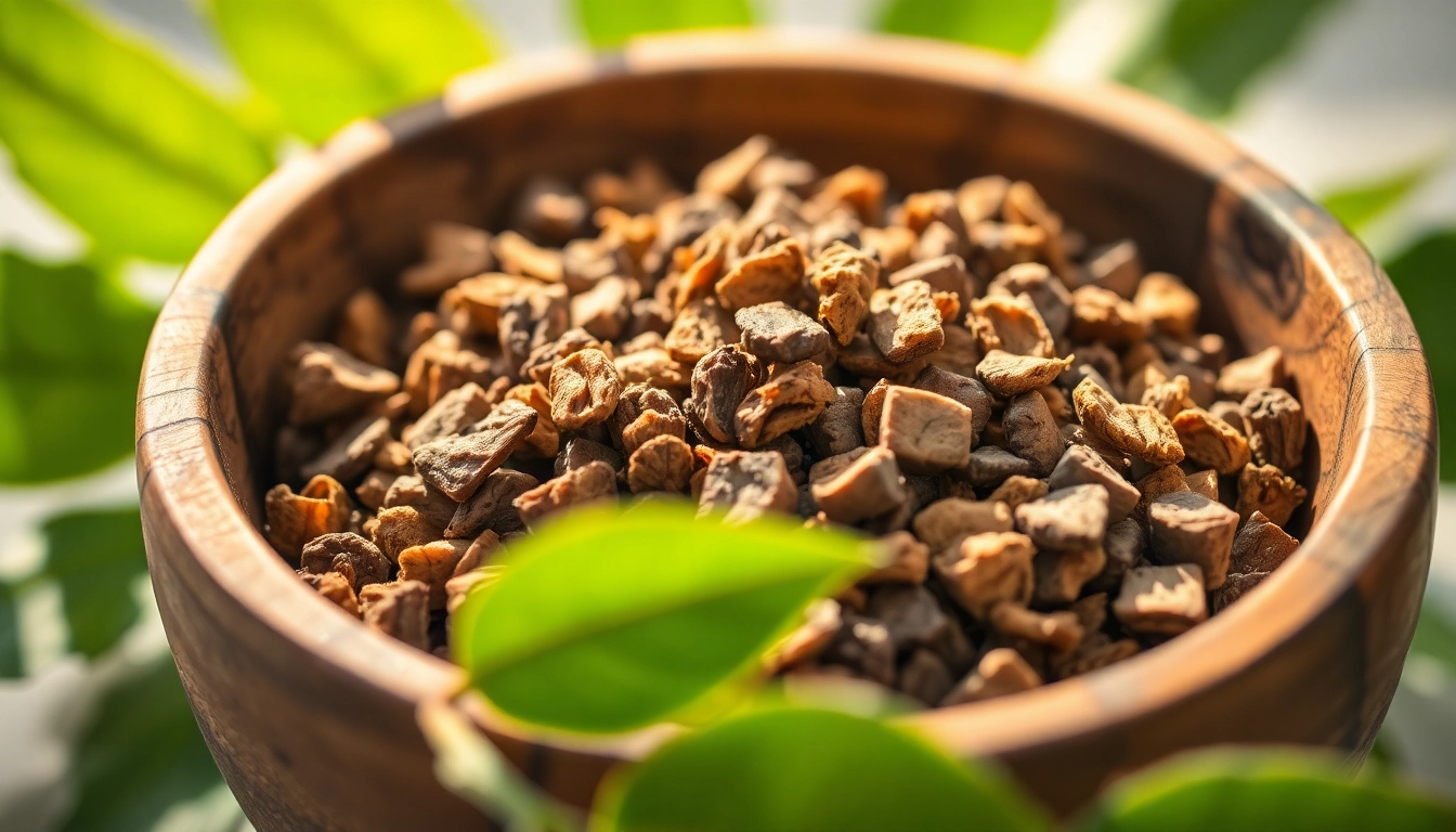 Enjoy a soothing alternative smoking blend displayed in a rustic bowl surrounded by lush greenery.