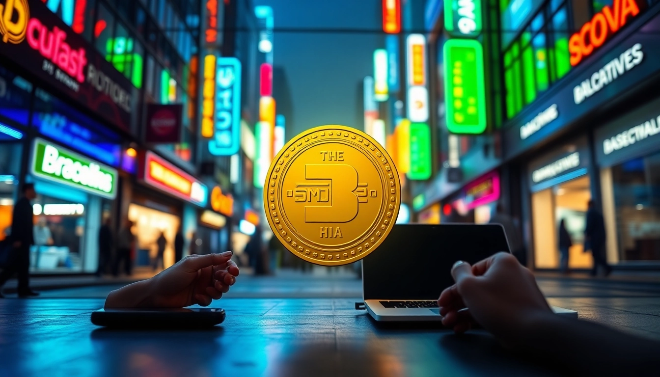 Engage with the innovative BasedChadHQ meme coin through a digital scene illustrating cryptocurrency excitement.