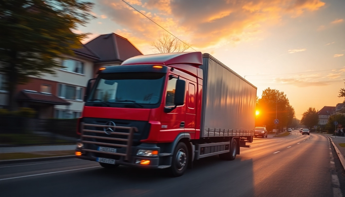 Efficient Umzug Erlangen services with a moving truck carrying furniture in a serene neighborhood.