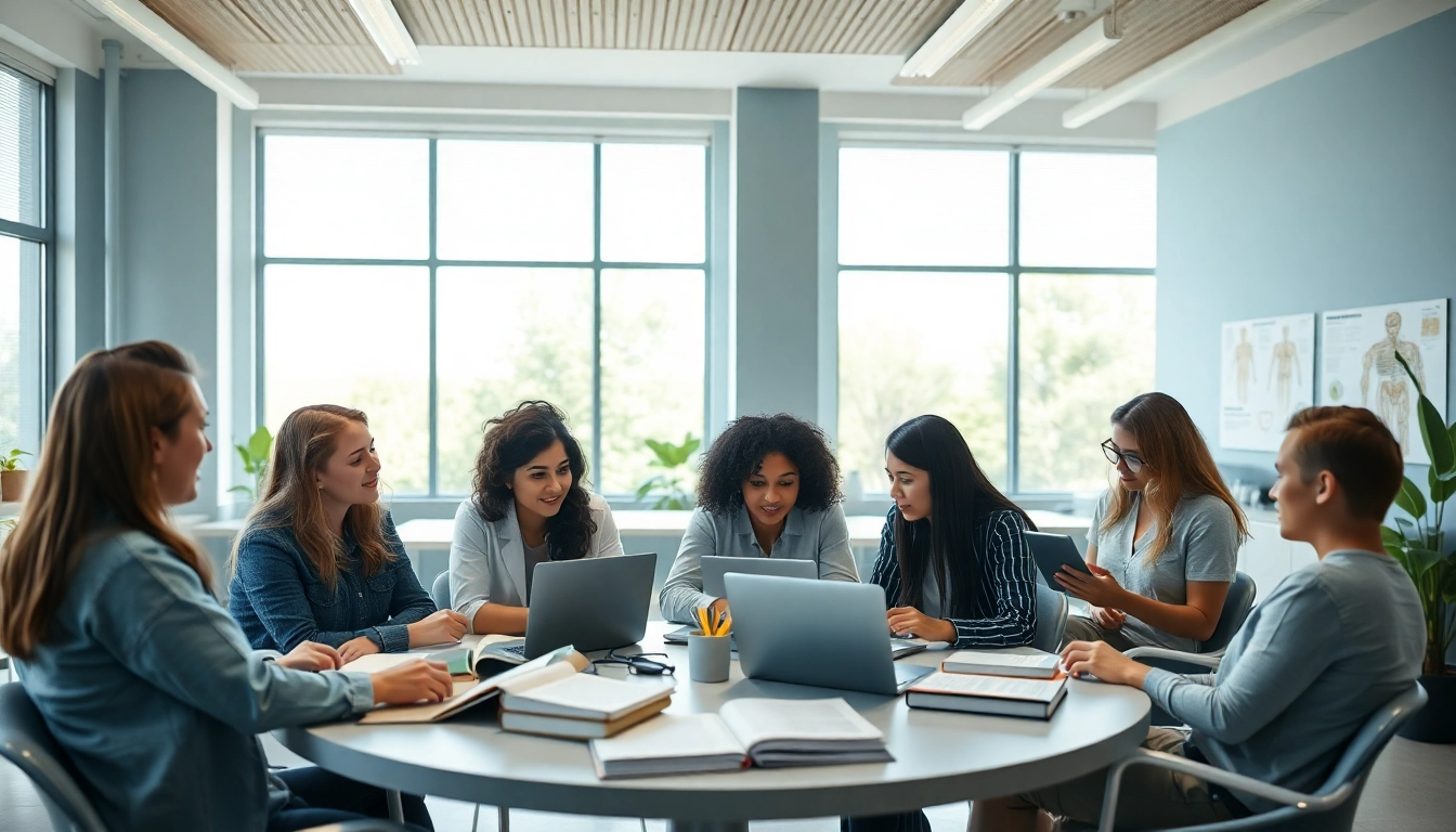 Studierende diskutieren über Alternative Medizinstudium in einem einladenden Ambiente.