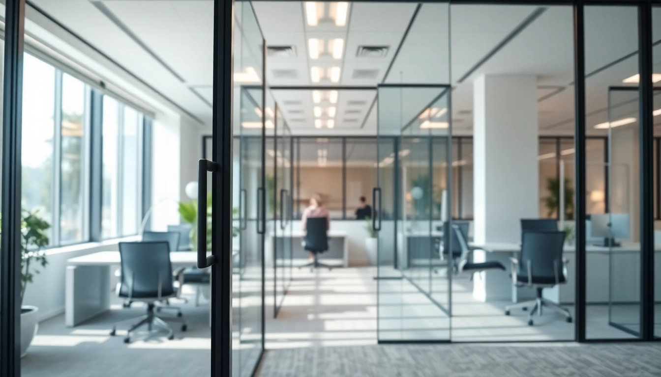 Enhance your workspace with movable glass partitions showcasing elegant, modern design.