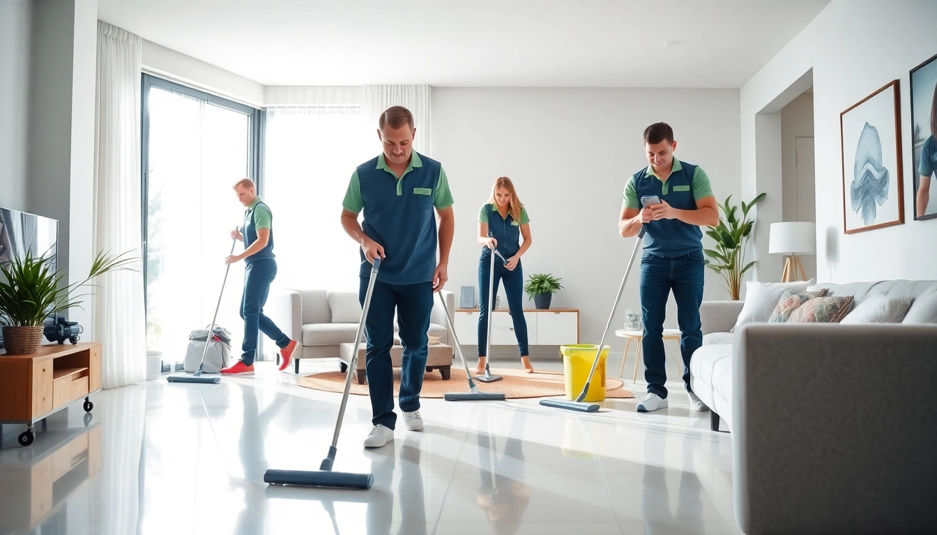 Bond cleaning Brisbane service team demonstrating professional cleaning techniques in an apartment.