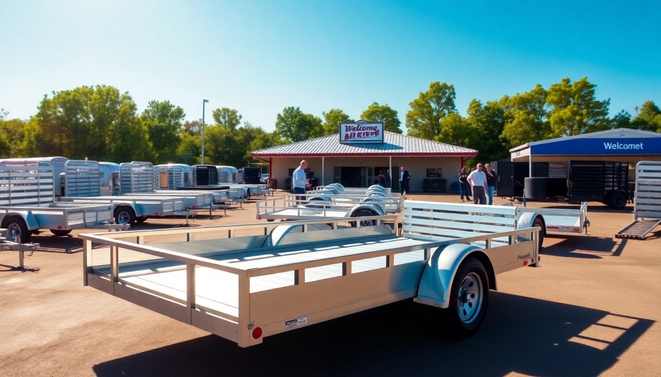 Browse diverse trailers near me, including utility and livestock options in a lively dealership setting.