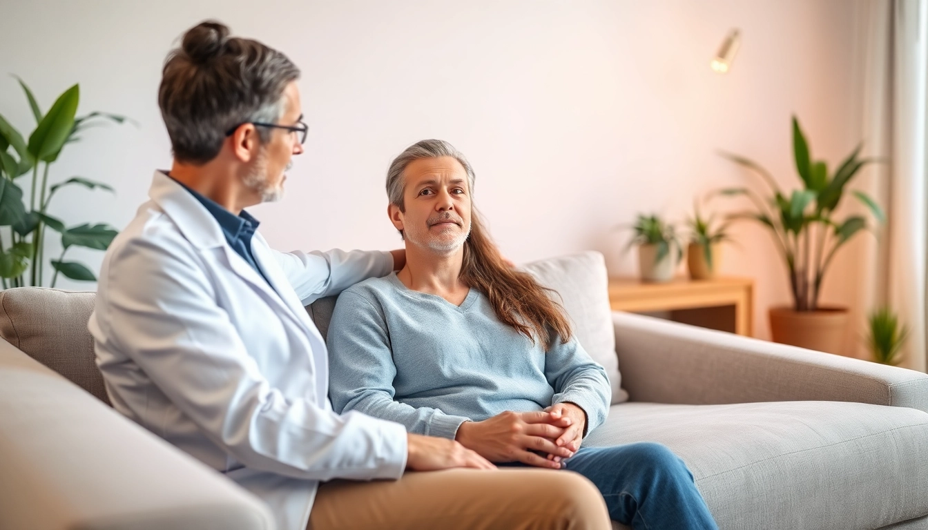 Engaging therapy session for dealing with anxiety in a serene office.