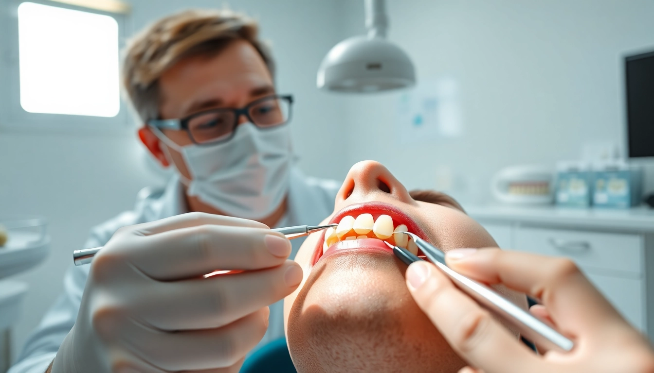 Dental crowns being expertly applied in a contemporary dental practice setting.