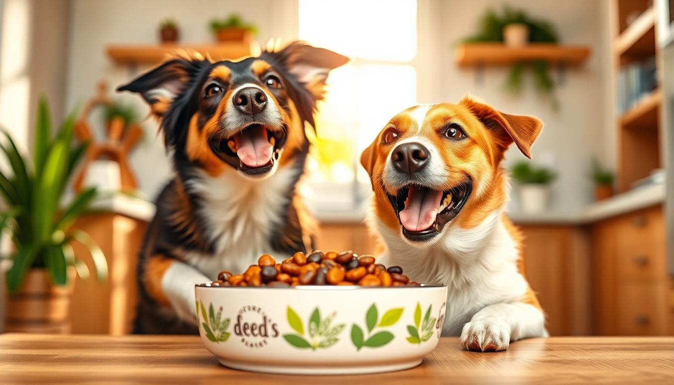 Dog savoring nature's blend dog food canada in a bright kitchen setting, showcasing joy and vitality.