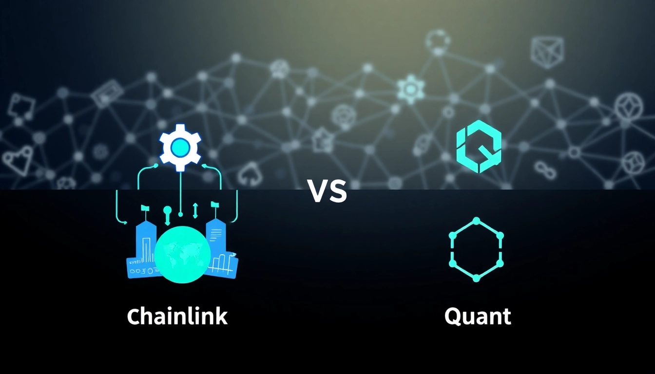 Visualize chainlink vs quant technology differences, depicting Chainlink as an oracle and Quant as an interoperability bridge.