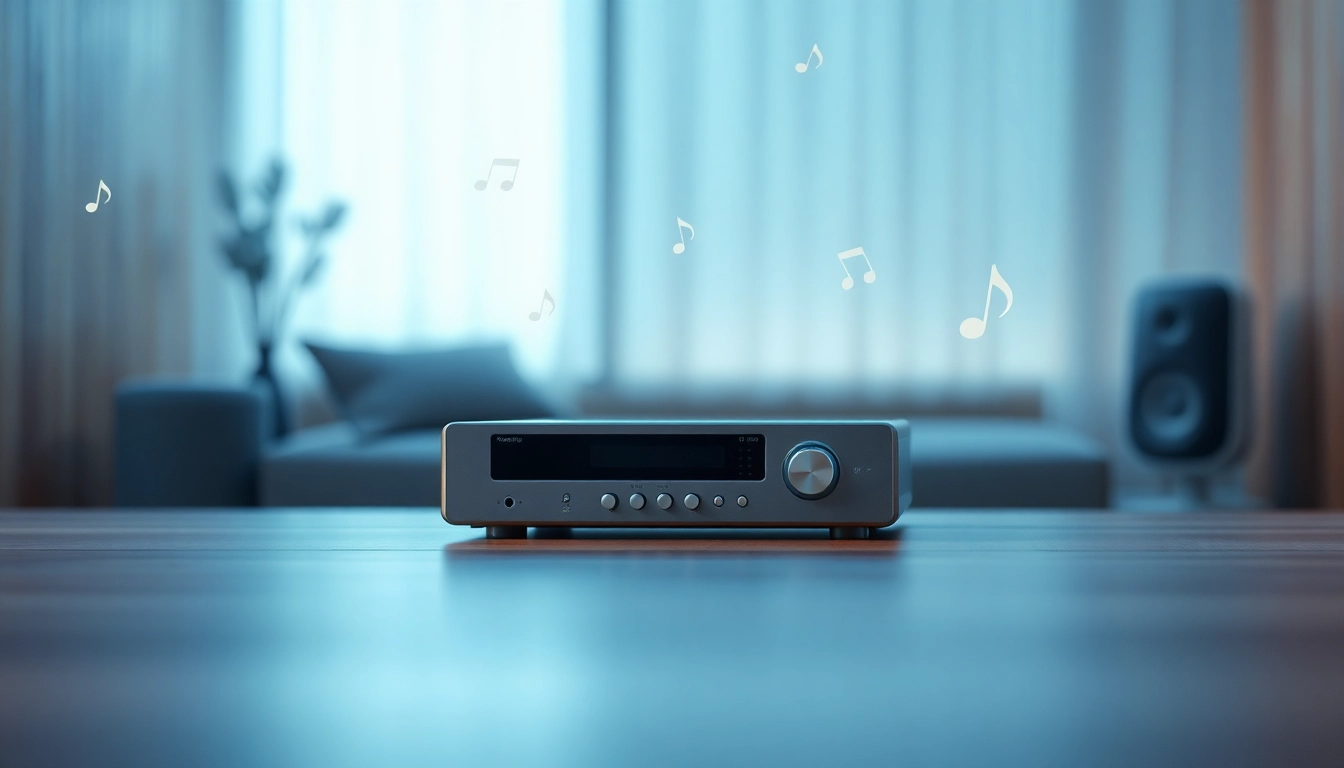 Visualize the sleek music player from https://hardwareplayer.com with ambient lighting and minimalist design.
