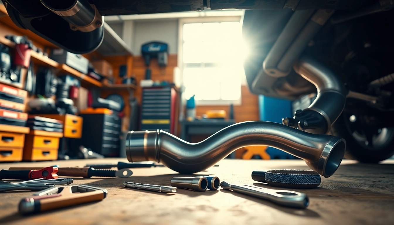 Install f80 catless downpipes in an automotive workshop, showcasing detailed craftsmanship.