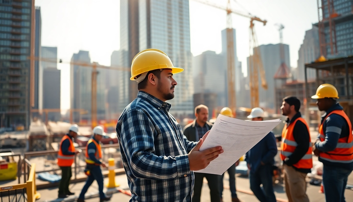 New York City Commercial General Contractor managing a busy construction site with diverse workers.