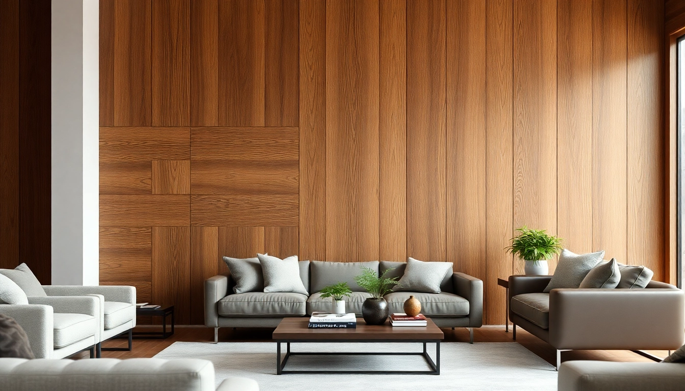 Enhance your space with contemporary wood wall panels showcasing unique textures and warm tones.