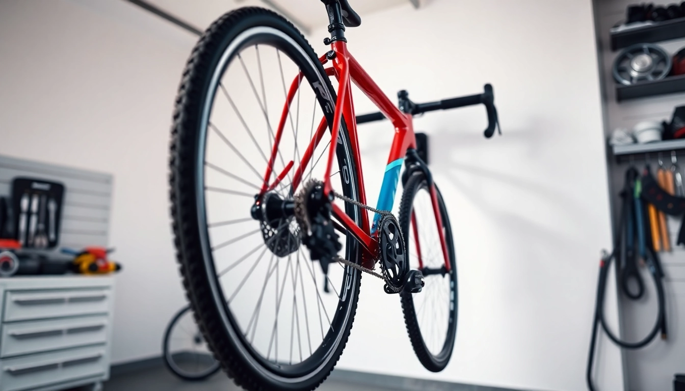 Securely mounted bike wall mount showcasing a sleek design in a modern garage.