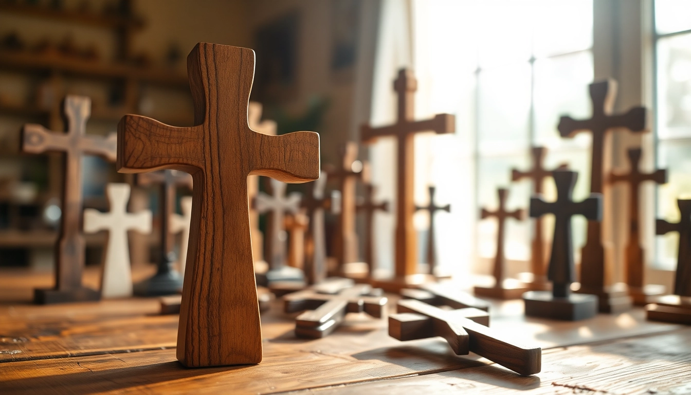 Showcasing exquisite handmade crosses on display, highlighting their unique craftsmanship.